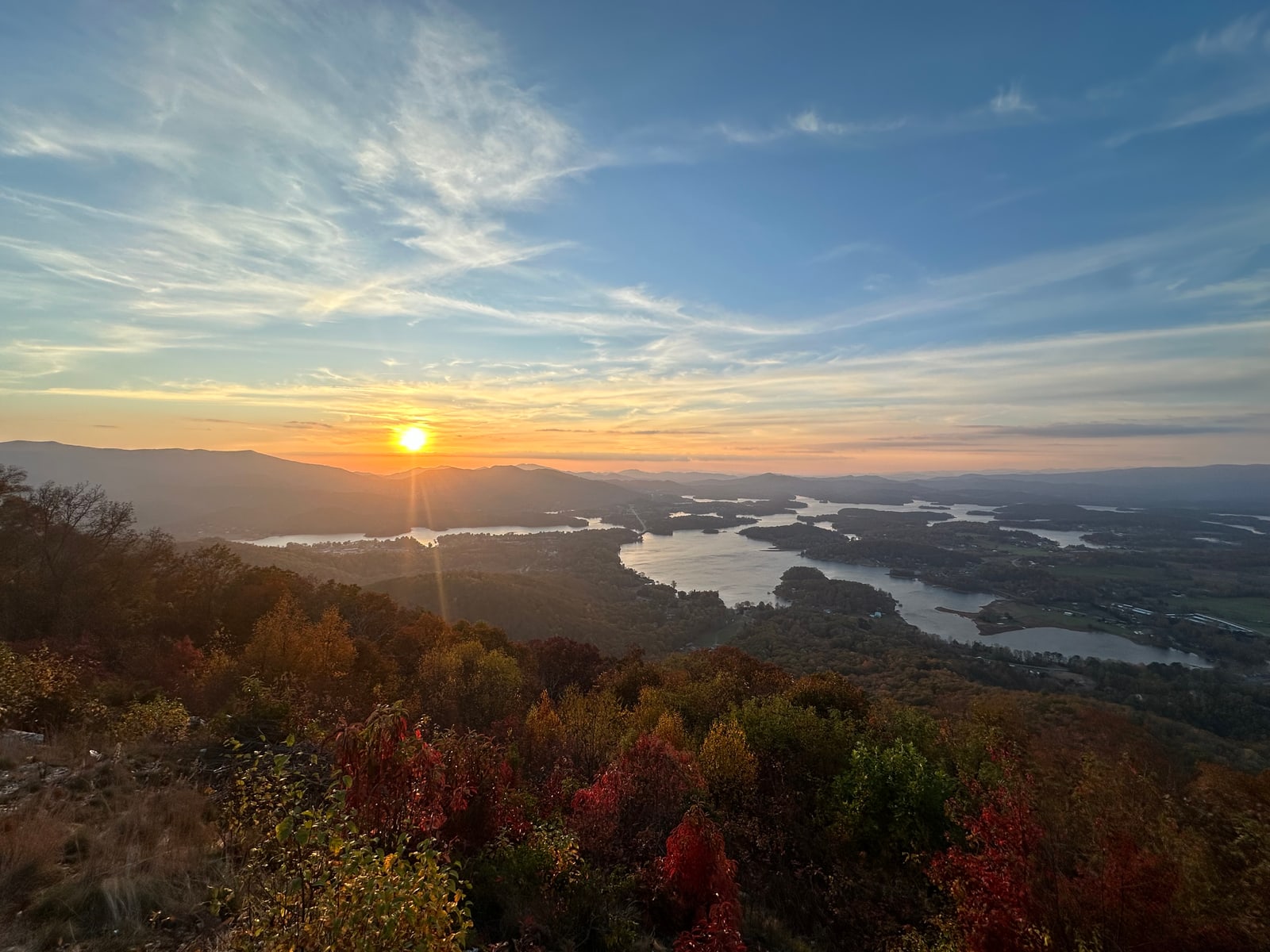 Sunset over Lake Chatuge and the surrounding mountain ridges