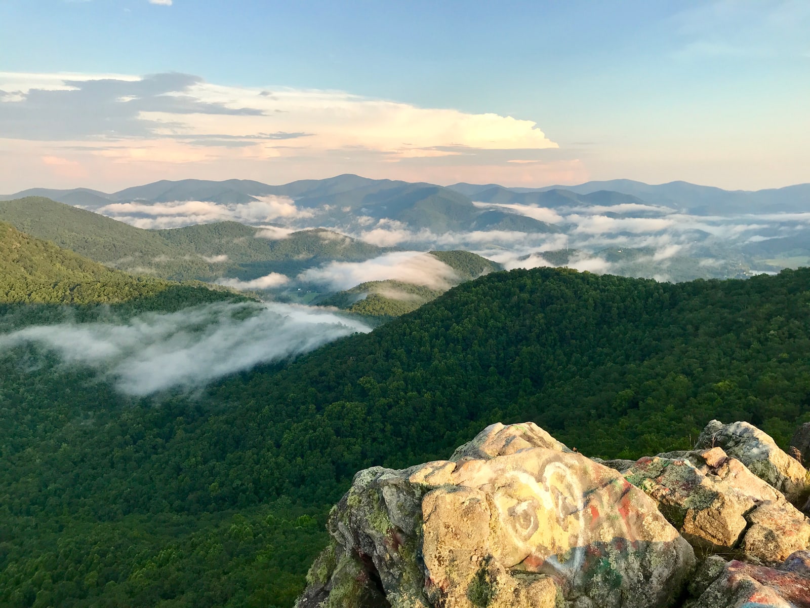 Clouds drifting between North Georgia mountain ridges