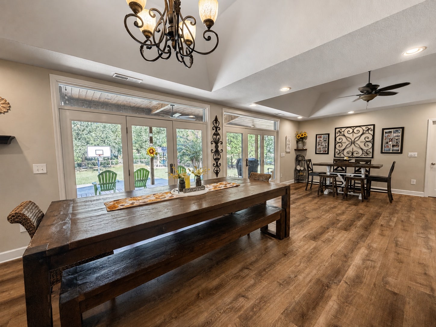Dining area with French doors opening toward the covered porch