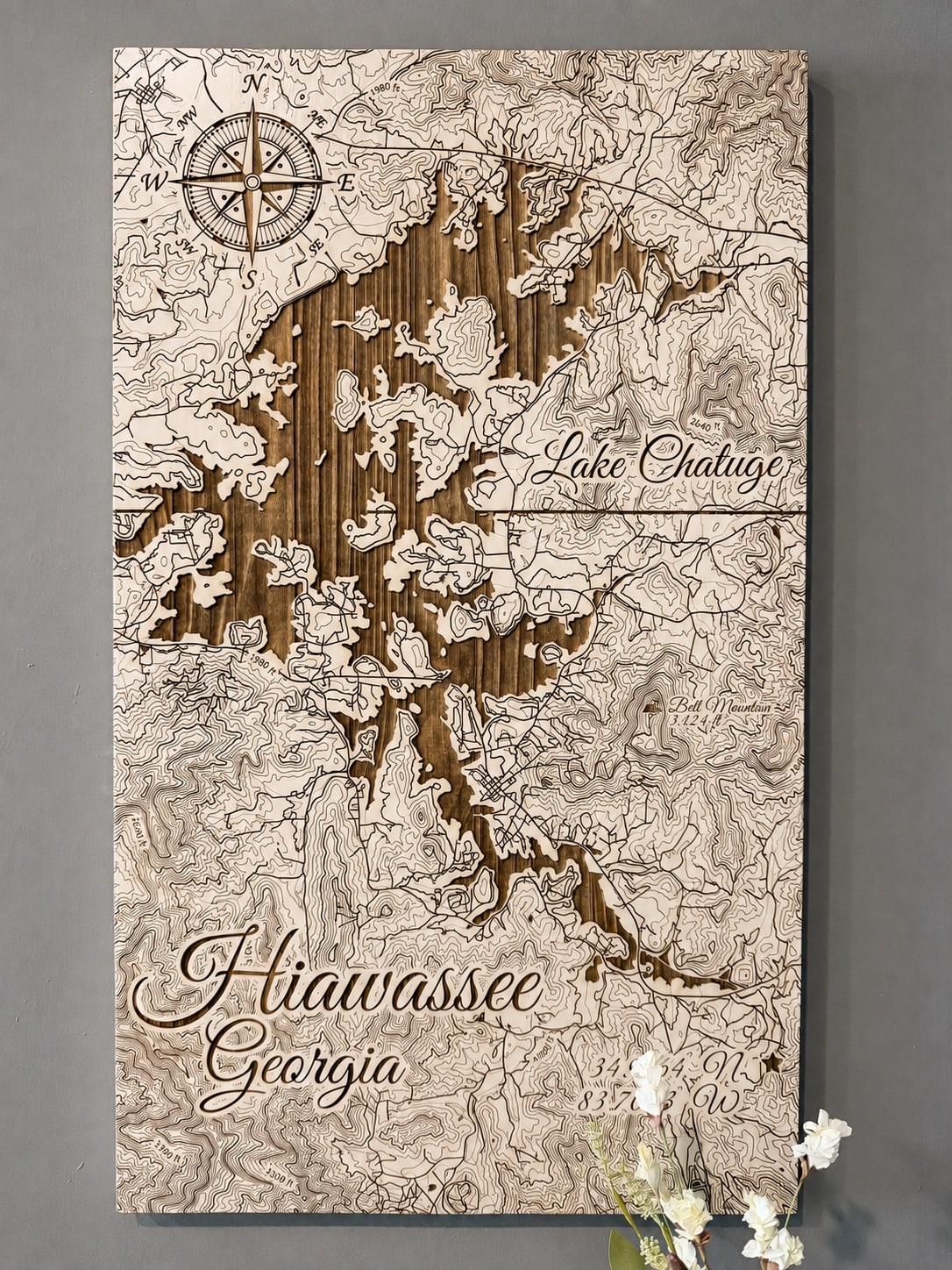 Decorative wall map of Lake Chatuge and the Hiawassee area